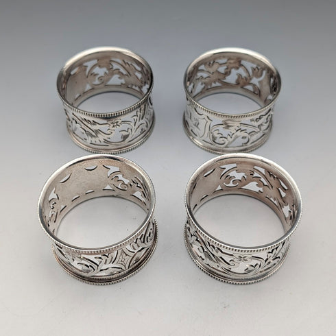 Set of 4 early 20th century British antique silver plate napkin rings